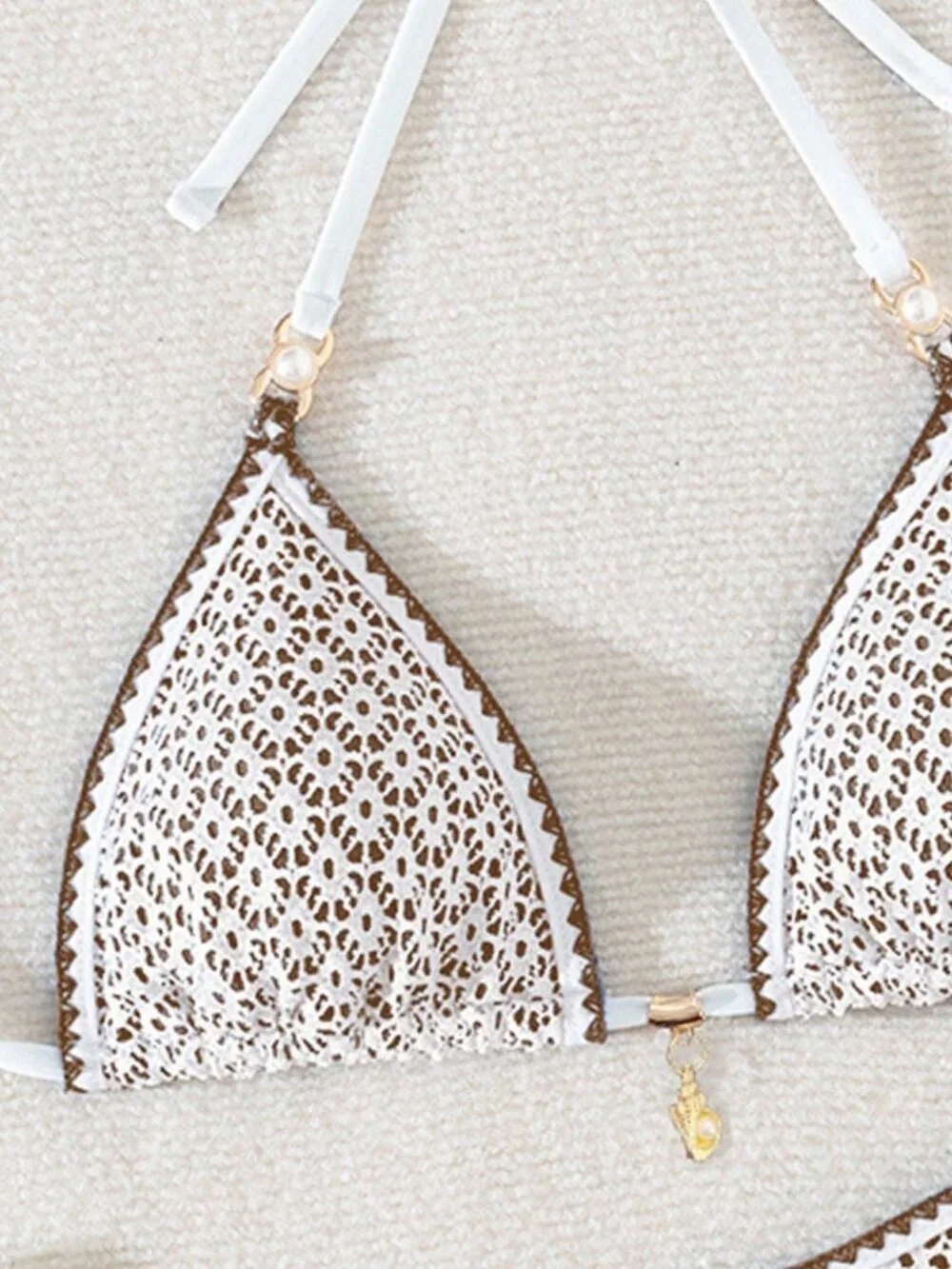 Coffee Brown Women's Hollow Out Shell Detail Sexy Triangle bikini